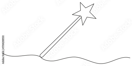 Magic wand continuous one line drawing. Decoration element. Perfect for invitations, fabric, textile, linens, posters, prints, banners. Editable stroke