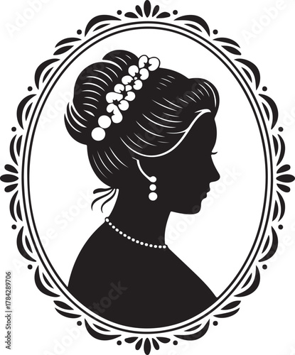 Elegant victorian lady silhouette in ornate oval frame