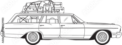 Vintage station wagon loaded for a road trip adventure