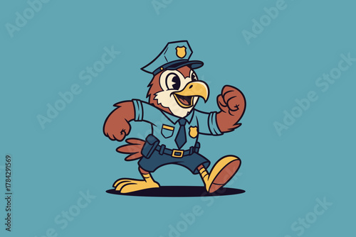 Cartoon Eagle Police Officer Walking with Determination.