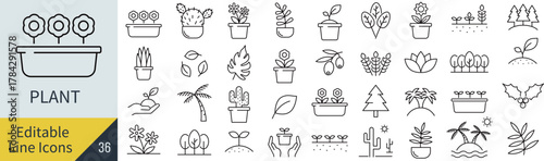 線の編集ができる植物に関するアイコンセット（アウトライン化していない）
