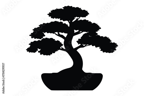 Black bonsai tree silhouette,  Bonsai tree vector illustration