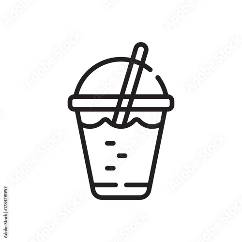 A line drawing of a drink in a plastic cup with a straw and a domed lid