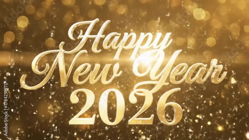 Luxury Gold and Silver Happy New Year 2026 Glitter Animation on Golden Background