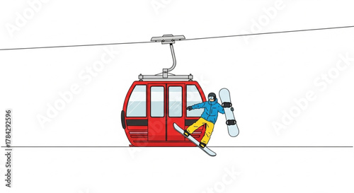 Cable car and snowboarder – flat winter sport illustration