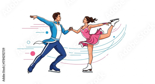 Romantic couple figure skating together illustration