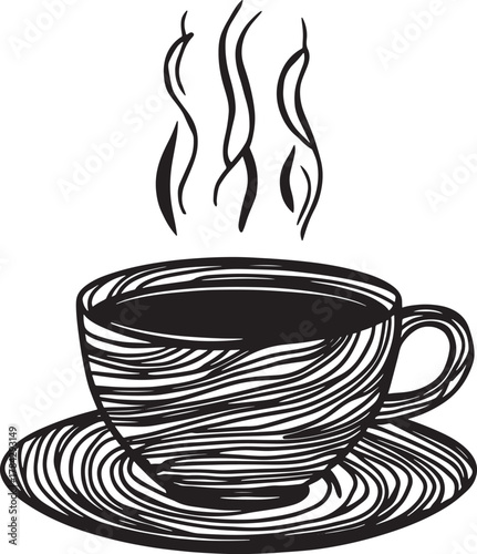 Steaming hot coffee cup hand drawn sketch