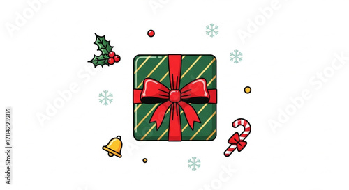 Gift box with golden ribbon and tag for celebration or anniversary vector design