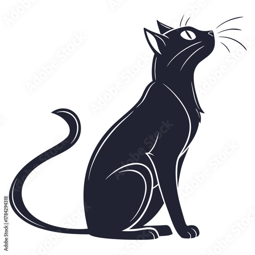 Illustration of a sleek black cat sitting and looking up
