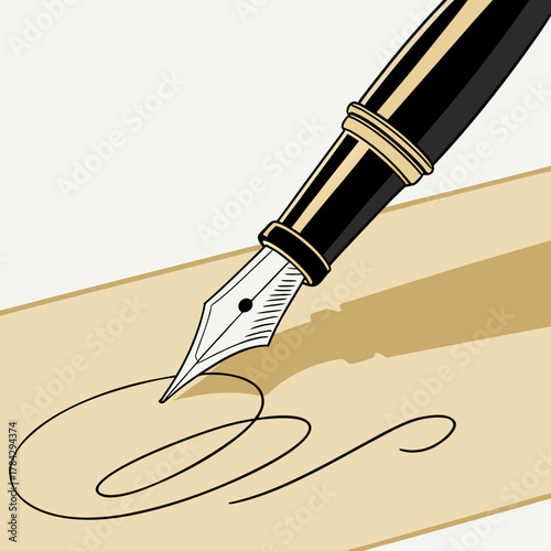 A fountain pen writing a signature on a piece of paper