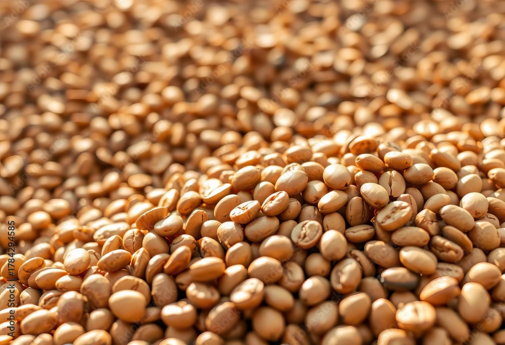 Obraz premium Golden brown roasted field beans, earthy aroma, vegan, overhead