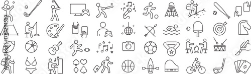 ベクターでモノクロのゲームに関する線画アイコンセット
