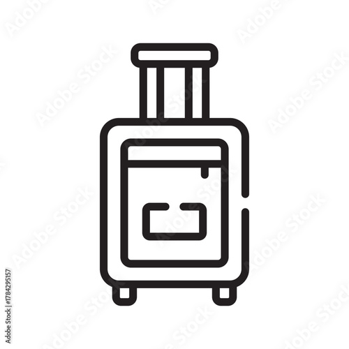 An outline of a suitcase with a handle and wheels There is a rectangle inside the suitcase