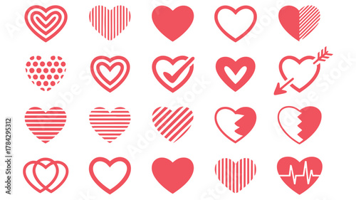 Red love heart vector icons set
