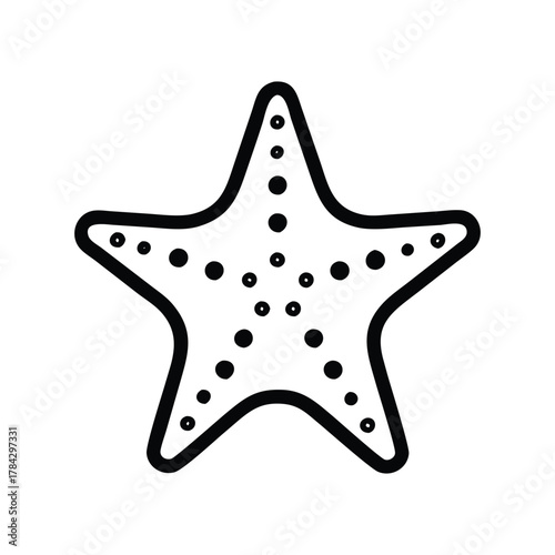 Starfish outlined in thick black lines with circular markings centered on a white background