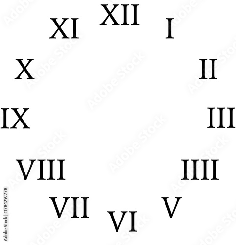 Simple Black Vector Icon of a Clock Face with Roman Numerals, Featuring a Blank Center for Customization