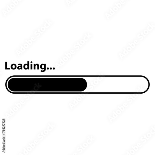 Simple Black and White Vector Icon of a "Loading..." Progress Bar, Representing Waiting, Buffering, or Downloading