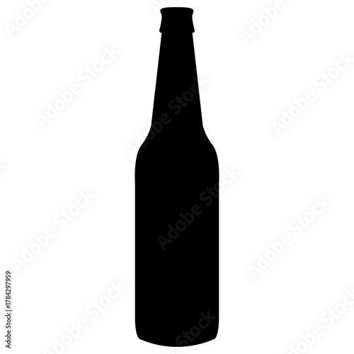 Solid Black Silhouette Vector Icon of a Longneck Glass Beer Bottle, Symbolizing Alcohol, Drinks, Bars, and Parties