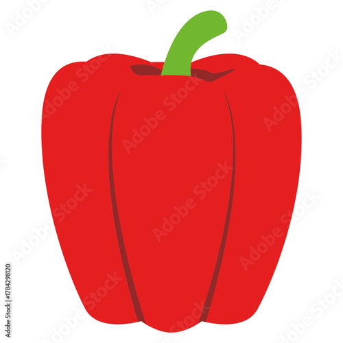 Simple Flat Color Vector Illustration of a Red Bell Pepper with a Green Stem, Representing Fresh Vegetables, Healthy Eating, and Cooking