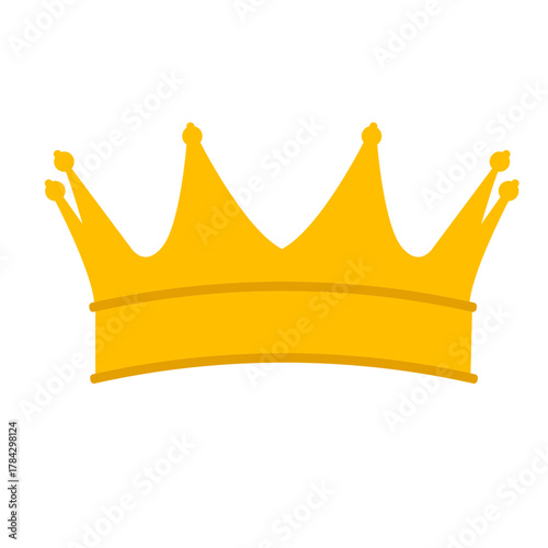 Flat Color Vector Icon of a Golden Yellow King or Queen's Crown, Symbolizing Royalty, Leadership, and Power