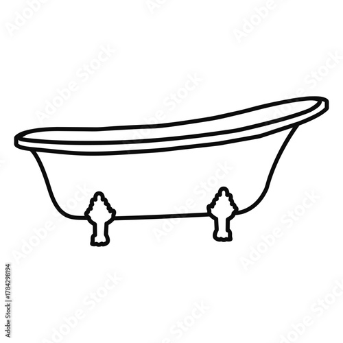 Simple Black Outline Vector Icon of a Vintage Clawfoot Bathtub, Symbolizing Bathing, Luxury, and Bathroom Fixtures