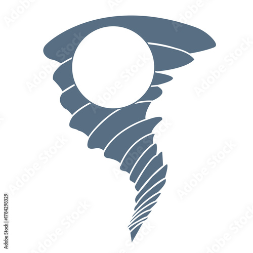 Flat Grayish-Blue Vector Icon of a Tornado, Designed as a Split Monogram Frame with a Blank Circle for Text