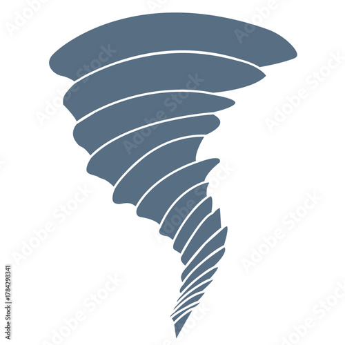 Flat Grayish-Blue Vector Icon of a Tornado or Cyclone, Symbolizing Storms, Severe Weather, and Destructive Wind.