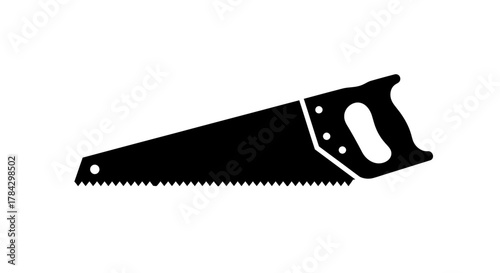 Isolated handsaw tool silhouette vector icon for woodworking and carpentry
