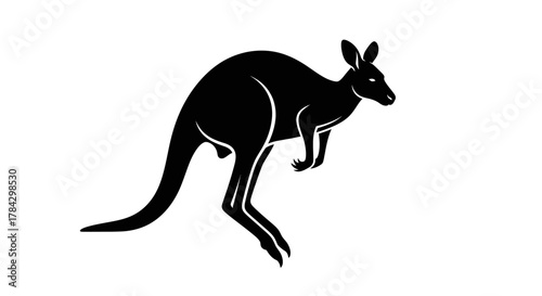 Black Silhouette of a Kangaroo Australian Wildlife Icon
