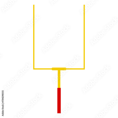 Simple Flat Color Vector Icon of an American Football Goal Post with Yellow Uprights and a Red Padded Base, Symbolizing NFL, Sports, and Scoring