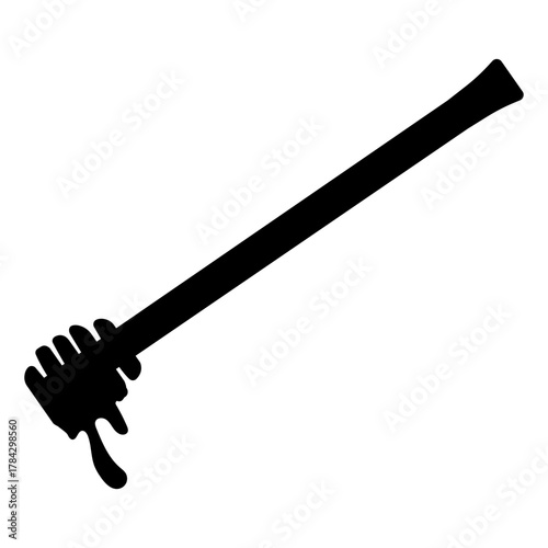 Solid Black Silhouette Vector Icon of a Honey Dipper or Wand with a Drip of Honey, Representing Sweetness, Bees, and Kitchen Utensils