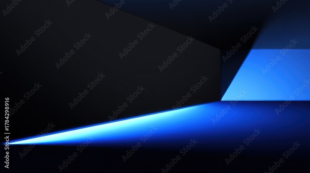 Fototapeta premium A room illuminated by distinct light sources features a large bright blue glow and a smaller dim patch,