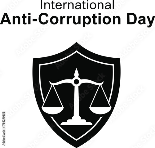 International Anticorruption Day with scales of justice inside a shield