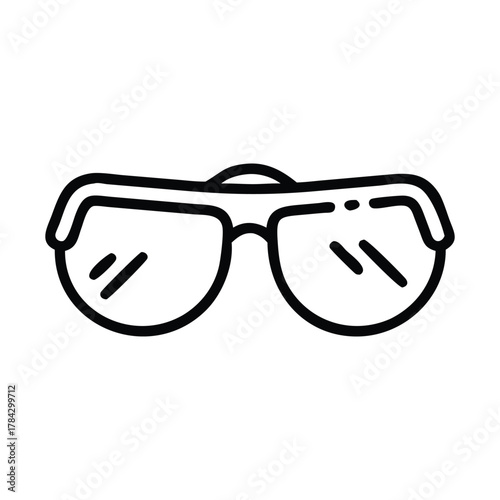 Thicklined drawing of framed spectacles with angled markings on lenses