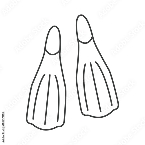Two outlined swim fins angled slightly apart