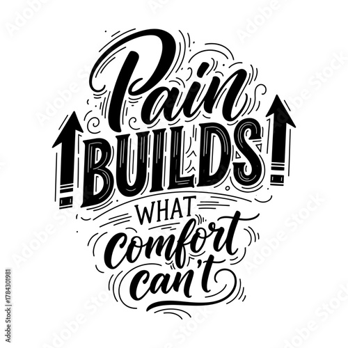 Pain Builds What Comfort Can't Motivational Quote Typography