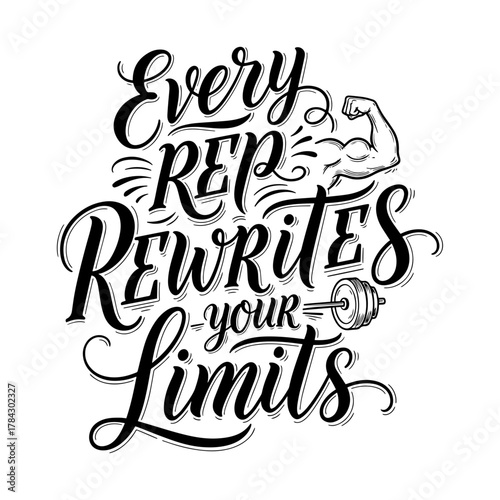 Every Rep Rewrites Your Limits Motivational Fitness Quote Typography