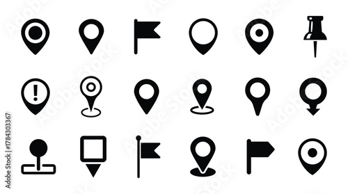 Set of location map pin icons. Map marker pointer icon. Vector illustration. 