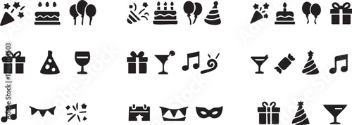 Set of birthday vector element icons in trendy flat design style Illustration