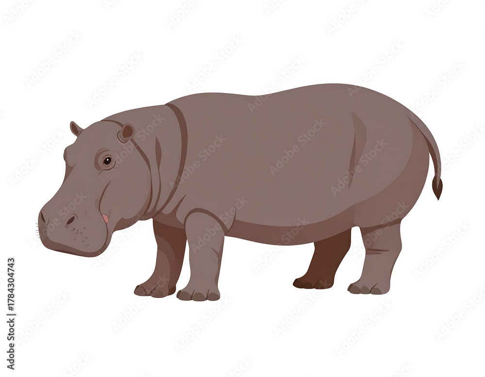Obraz premium A cartoon-style depiction of a hippopotamus in a standing pose