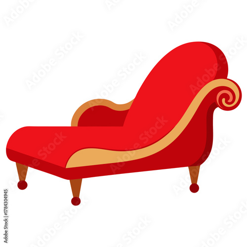 Regal red chaise lounge vector on white background.