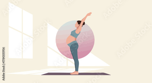 Pregnant Woman Doing Yoga Flat Vector