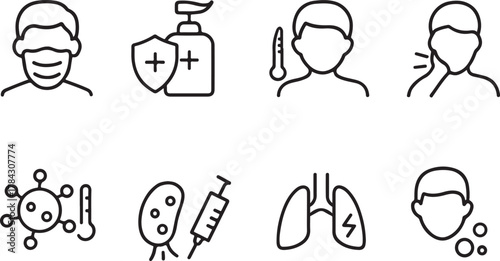 Hand drawn icons representing health and illness prevention
