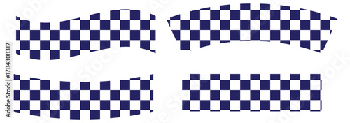 Top and bottom borders with checkered print and blank space for text. Police, taxi, chess game or rally sport car competition background. Black and white squares pattern. Vector graphic