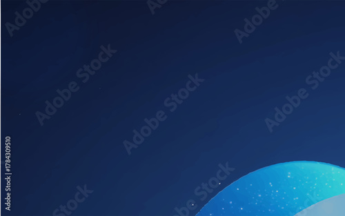 A blue abstract background suggests a bright sky cloudscape with distant stars and soft white clouds like an art space.