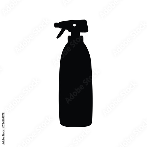 Black silhouette of a spray bottle with a nozzle for cleaning