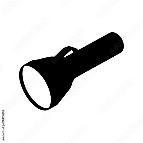 Simple black and white illustration of a flashlight for illuminating darkness