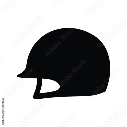 Stylized black silhouette of an equestrian helmet against a white background.