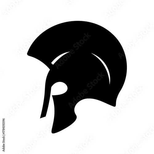Spartan helmet in black silhouette represents ancient Greek military history