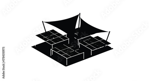 Modern outdoor seating area with canopy for shade and relaxation